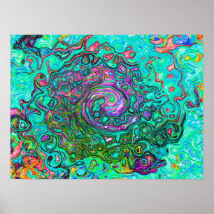 Affiche Abstrait Rétro Liquide Tourbillon Groovy Aigue-Mar
