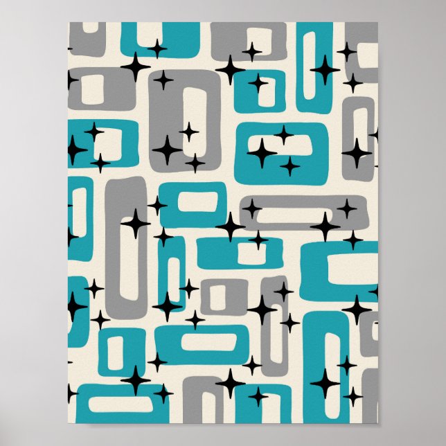 Affiche Abstrait Rétro Moderne du Milieu du Siècle (Devant)