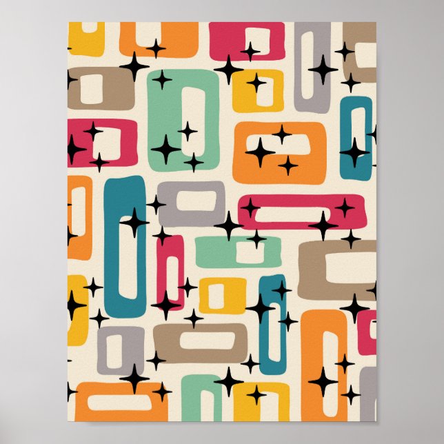 Affiche Abstrait Rétro Moderne du Milieu du Siècle (Devant)