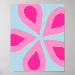 Affiche Abstrait Rose Et Bleu Floral