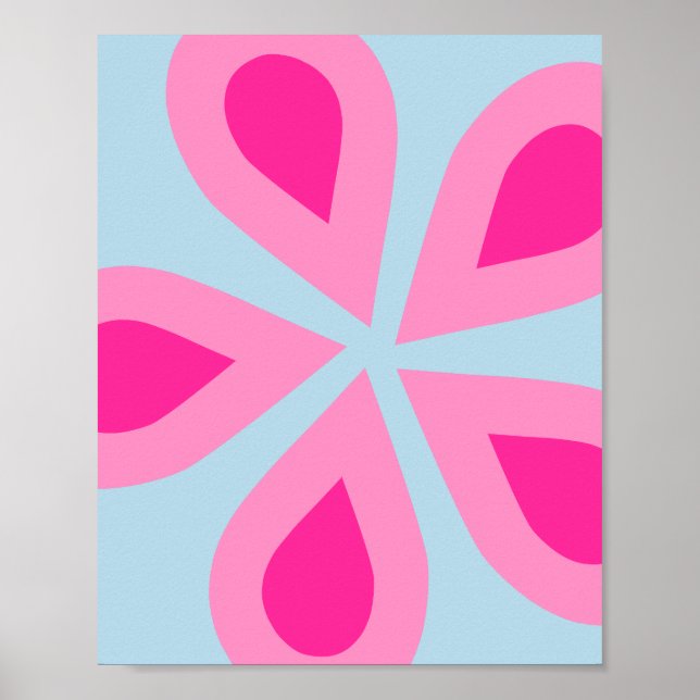 Affiche Abstrait Rose Et Bleu Floral (Devant)