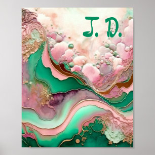 Affiche Abstrait rose et Turquoise Verdigris 18e