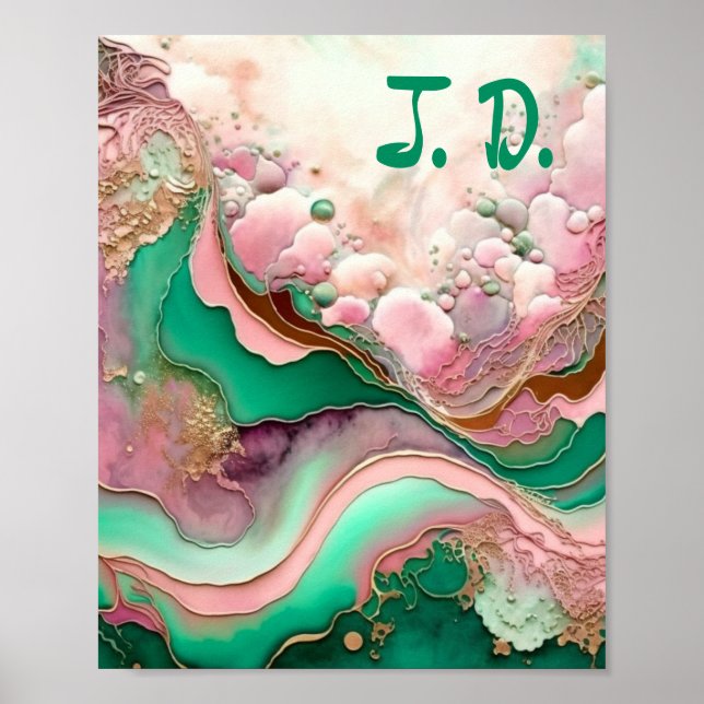 Affiche Abstrait rose et Turquoise Verdigris 18e (Devant)