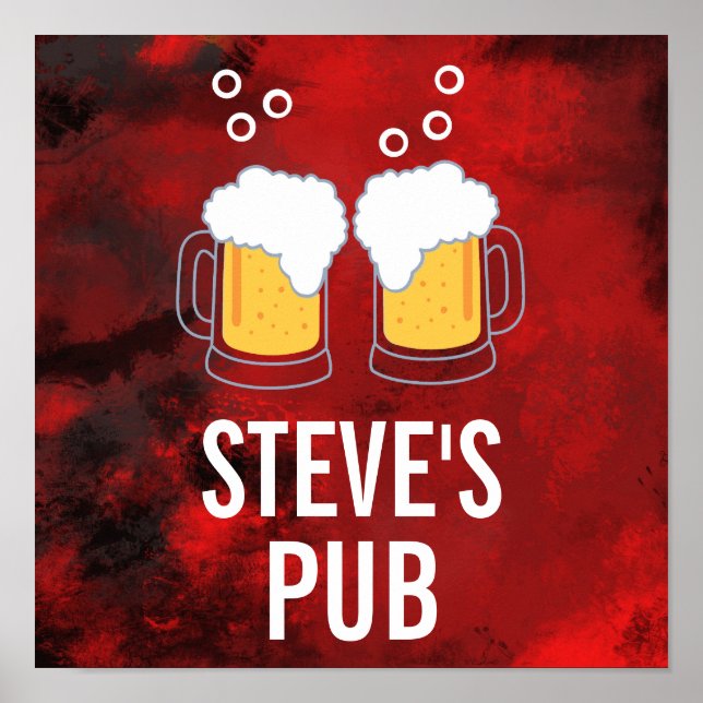 Affiche Abstrait rouge moderne avec des Mugs de bière - Pu (Devant)