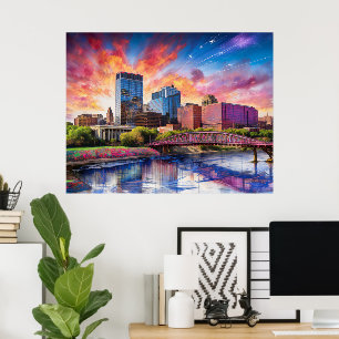 Affiche Abstrait Skyline coloré de Dayton, Ohio