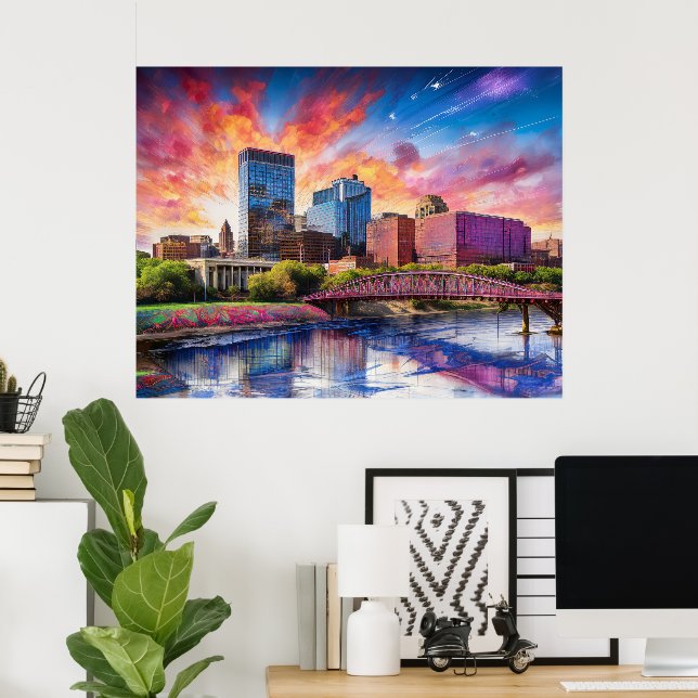 Affiche Abstrait Skyline coloré de Dayton, Ohio (Bureau à domicile)
