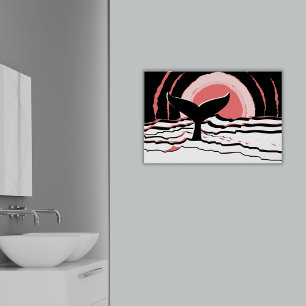 Affiche Abstrait Sunset Swim Whale Fin Océan