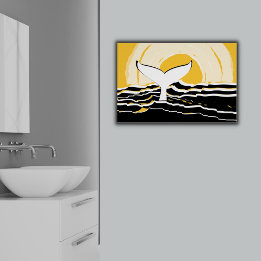 Affiche Abstrait Sunsrise Baleine Fin Mer Jaune & Noir