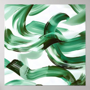 Affiche Abstrait Traits de Pinceau Vert Minimal Moderne