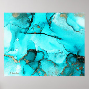 Affiche Abstrait Vert tendance bio Turquoise Or