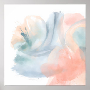 Affiche abstraite aquarelle corail sarcelle   Art 