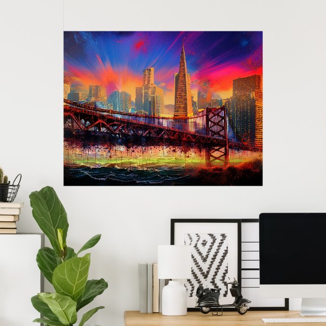 Affiche Abstraite colorée de San Francisco Skyline (Bureau à domicile)