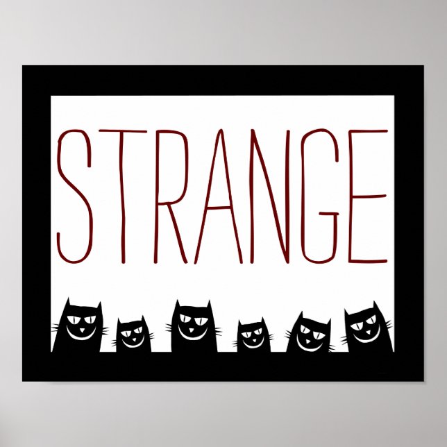 Affiche abstraite de chat noir "ÉTRANGE" (Devant)
