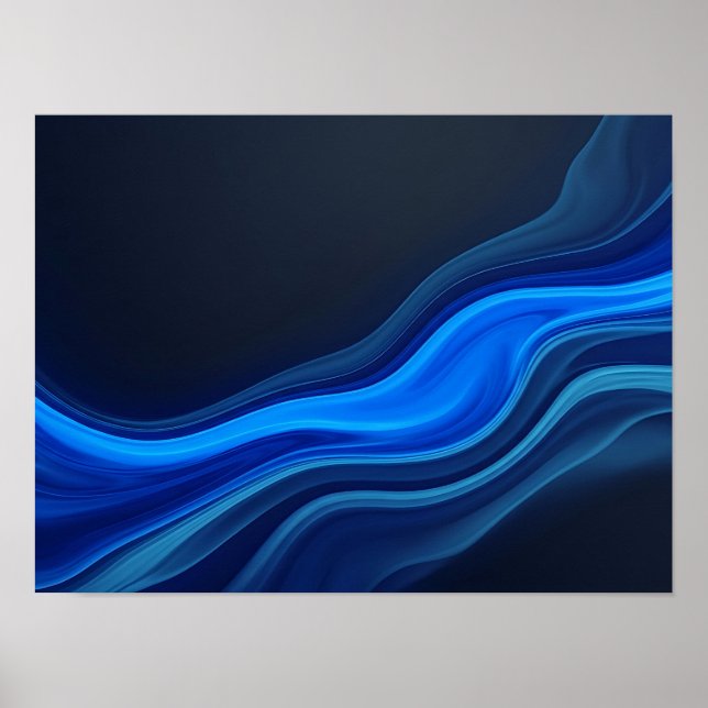 Affiche abstraite de vagues fluides bleu électriqu (Devant)