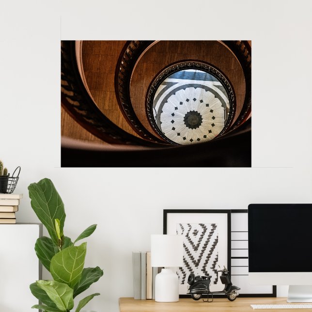 Affiche Abstraite d'Escalier en Bois en Spirale (Bureau à domicile)