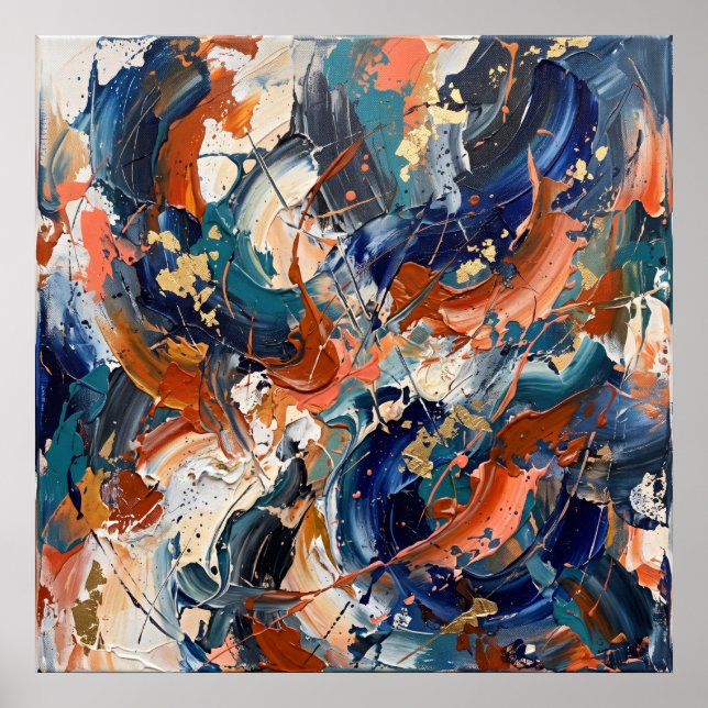 Affiche Abstraite Énergie Esprit Orange Bleu (Devant)