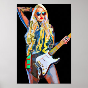 Affiche Abstraite Femme Rocker Chick Musicien Musique Art