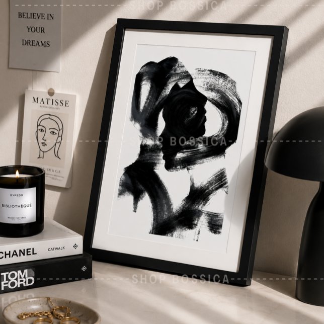 Affiche Abstraite Femme Silhouette Noir & Blanc (Abstract Black & White Woman Silhouette Framed Poster | Modern Minimalist Wall Art Print )