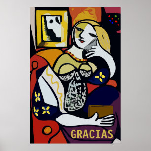 Affiche Abstraite fille au téléphone, modifier le texte, G
