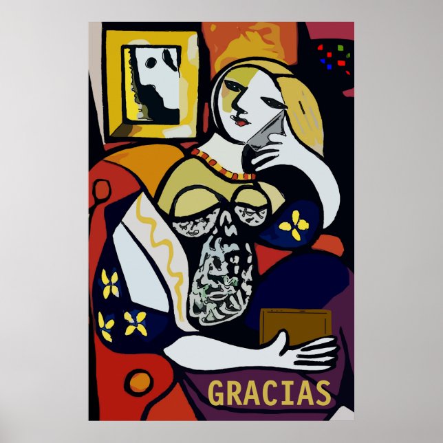 Affiche Abstraite fille au téléphone, modifier le texte, G (Devant)