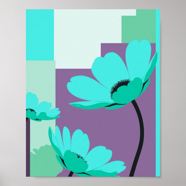 Affiche Abstraite Florale Turquoise Moderne (Devant)