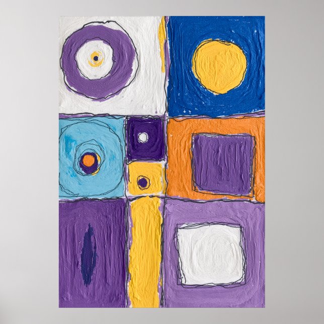 Affiche Abstraite Géométrique Bleu Violet (Devant)