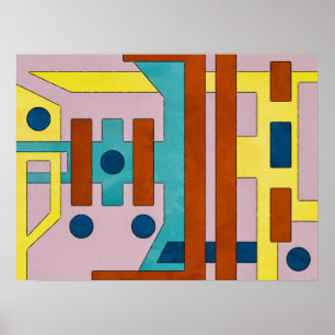 Affiche Abstraite géométrique industrielle rétro-active