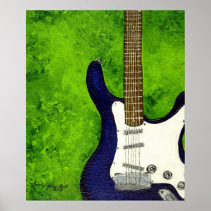Affiche Abstraite guitare électrique bleue avec arrière -