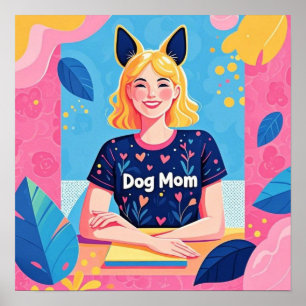 Affiche Abstraite mère de chien en bleu rose