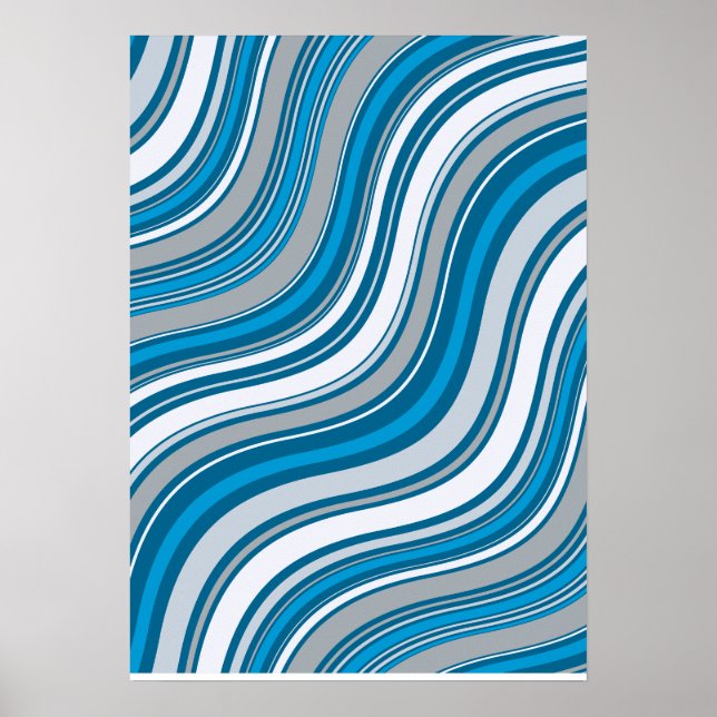 Affiche Abstraite Moderne Bleue et Grise Ondulée (Devant)