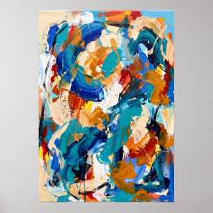 Affiche Abstraite Orange Bleu Gras