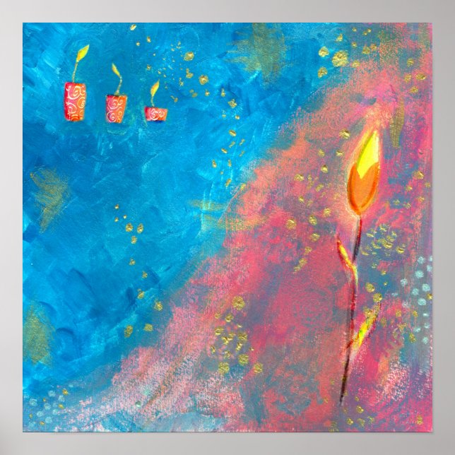 Affiche Abstraite peinture bleu mer bougies couleurs vives (Devant)