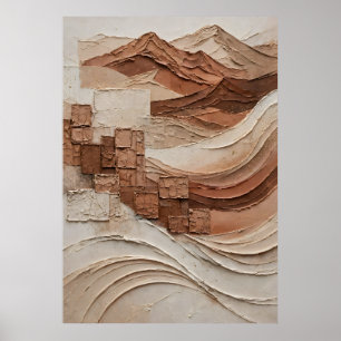Affiche abstraite relief désert aux tons terracott