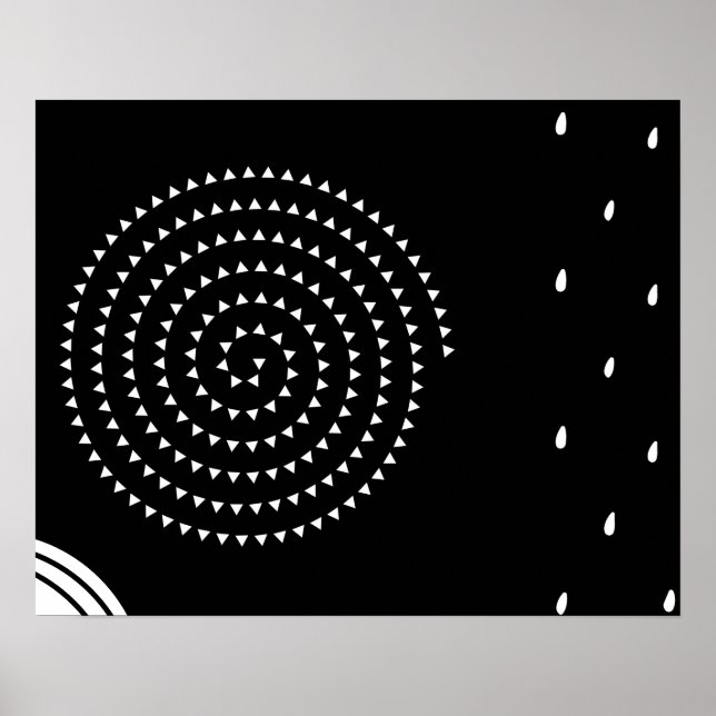 Affiche Abstraite spirale blanche minimale, gouttes de plu (Devant)