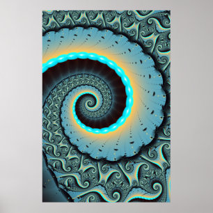 Affiche Abstraite spirale d'art fractal bleu turquoise ora
