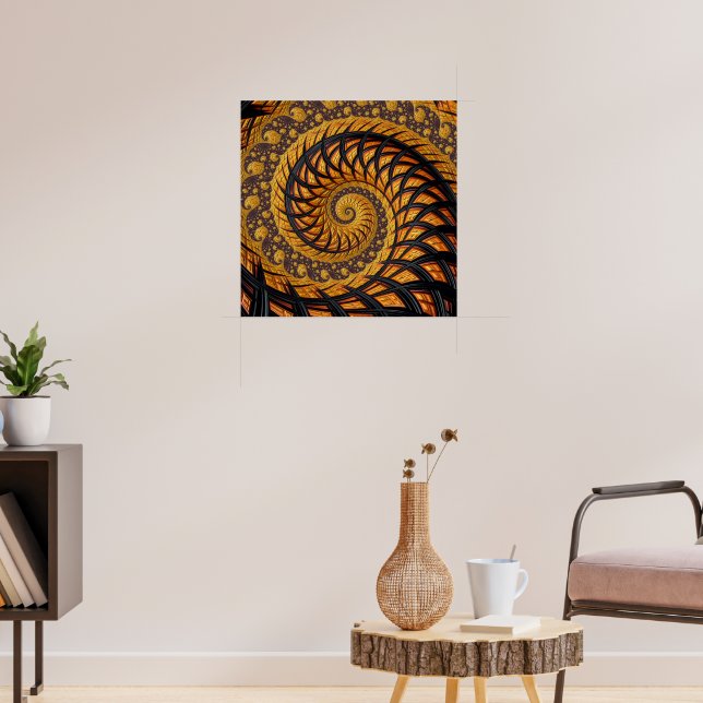 Affiche Abstraite spirale noire et or Fractale (Salon 3)