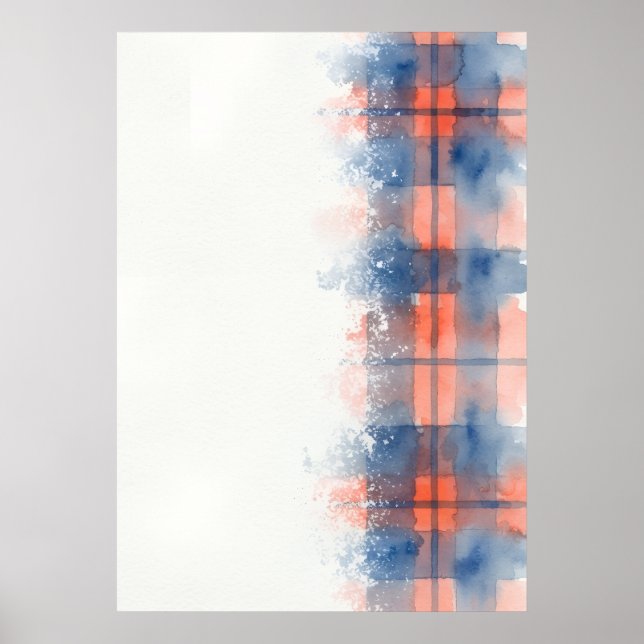 Affiche Abstraite Tartan Corail Bleu (Devant)