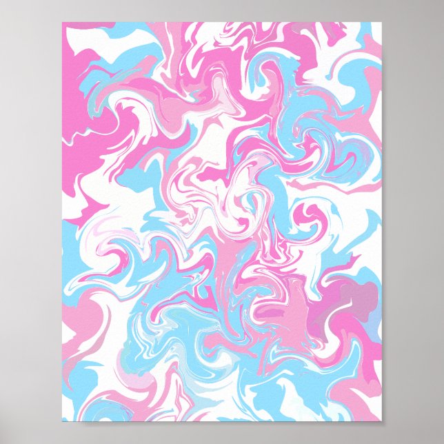 Affiche Abstraite vague de couleurs rose, bleu et blanc (Devant)