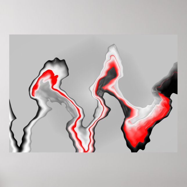 Affiche Abstraite vague rouge noir et blanc, motif de zigz (Devant)