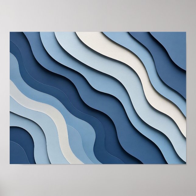 Affiche Abstraite Vagues Découpe Papier Calque Ble (Devant)