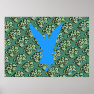Affiche abstraite verte avec l'ange bleu