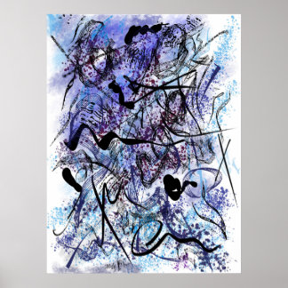 Affiche Abstraites Touches de Pinceau Bleu Noir Éclaboussu