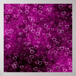 Affiche Abstraits beaux coeurs sur bac pourpre en détresse