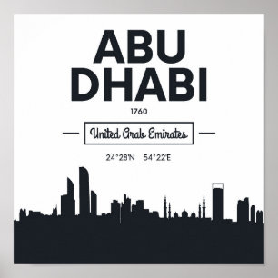 Affiche Abu Dhabi   Coordonnées de la ville noire et blanc