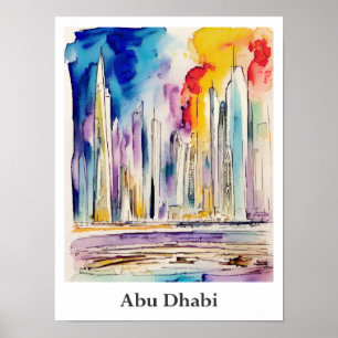 Affiche Abu Dhabi Émirats arabes unis Aquarelle Voyage