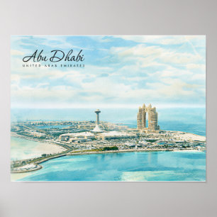 Affiche Abu Dhabi Skyline Aquarelle Souvenir de Voyage