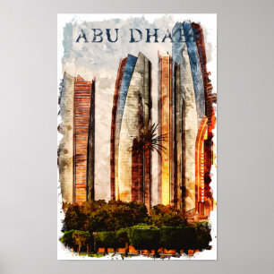 Affiche Abu Dhabi UAE Aquarelle Skyline