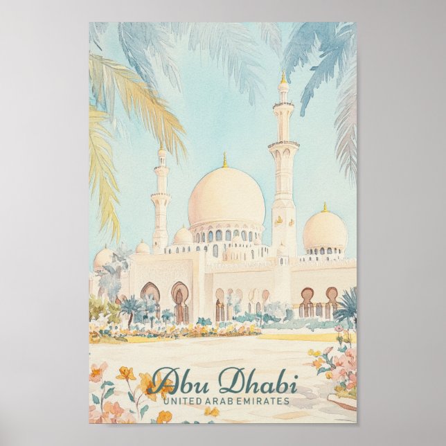 Affiche Abu Dhabi UAE Gouache Illustration Voyage (Devant)