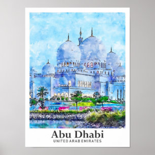 Affiche Abu Dhabi UAE Voyage Aquarelle main tirée