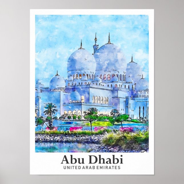 Affiche Abu Dhabi UAE Voyage Aquarelle main tirée (Devant)